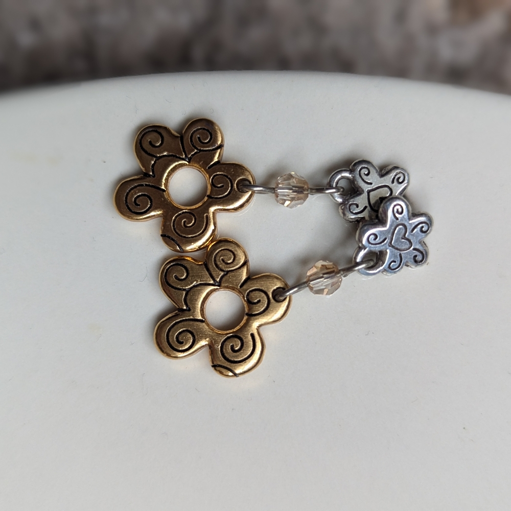 Gold and Silver Floral Scrollwork Earrings